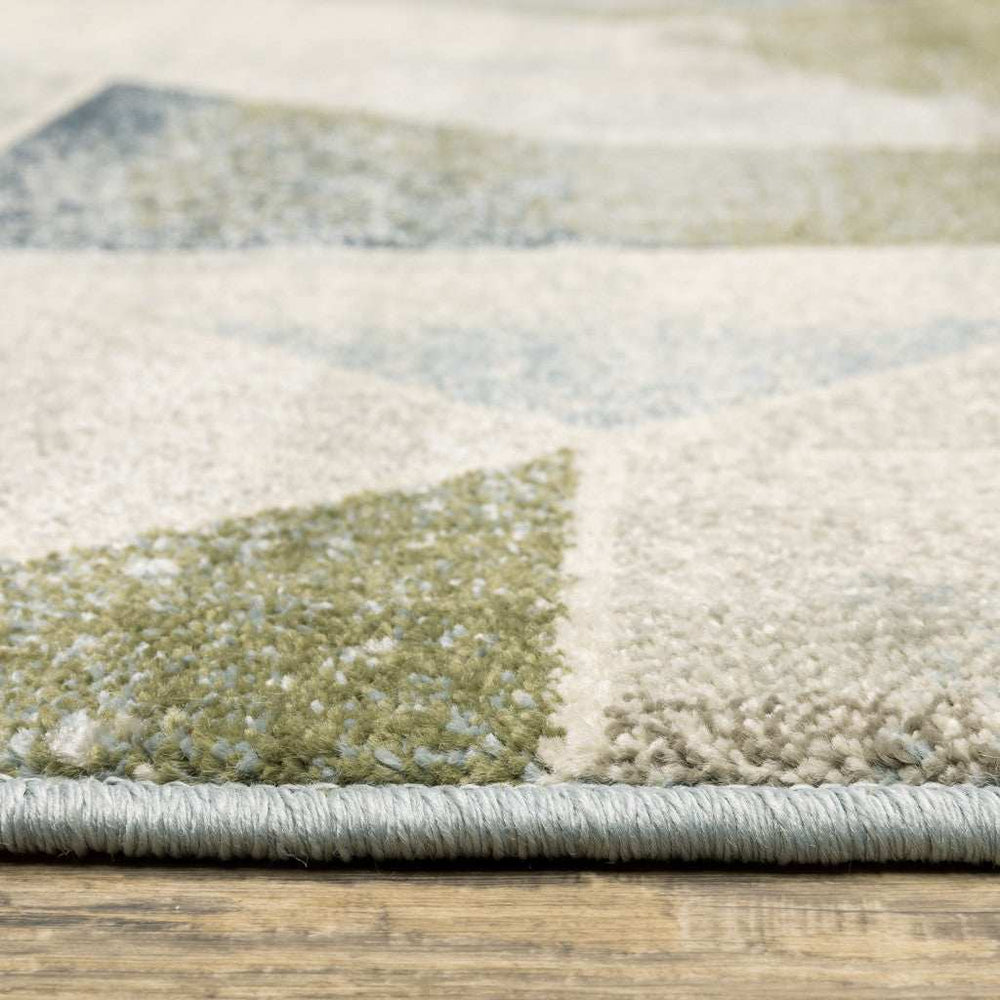 2' X 8' Blue Green Grey Gold And Ivory Geometric Power Loom Stain Resistant Runner Rug - Homeroots - Flyclothing LLC
