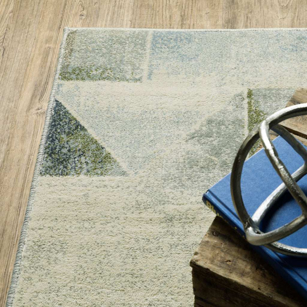 2' X 8' Blue Green Grey Gold And Ivory Geometric Power Loom Stain Resistant Runner Rug - Homeroots - Flyclothing LLC