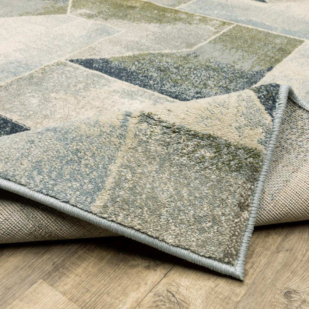 2' X 8' Blue Green Grey Gold And Ivory Geometric Power Loom Stain Resistant Runner Rug - Homeroots - Flyclothing LLC