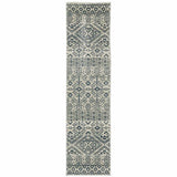 2' X 8' Blue And Beige Geometric Power Loom Stain Resistant Runner Rug - Homeroots - Flyclothing LLC
