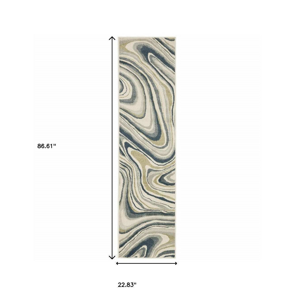 2' X 8' Gray And Ivory Abstract Power Loom Runner Rug - Homeroots - Flyclothing LLC