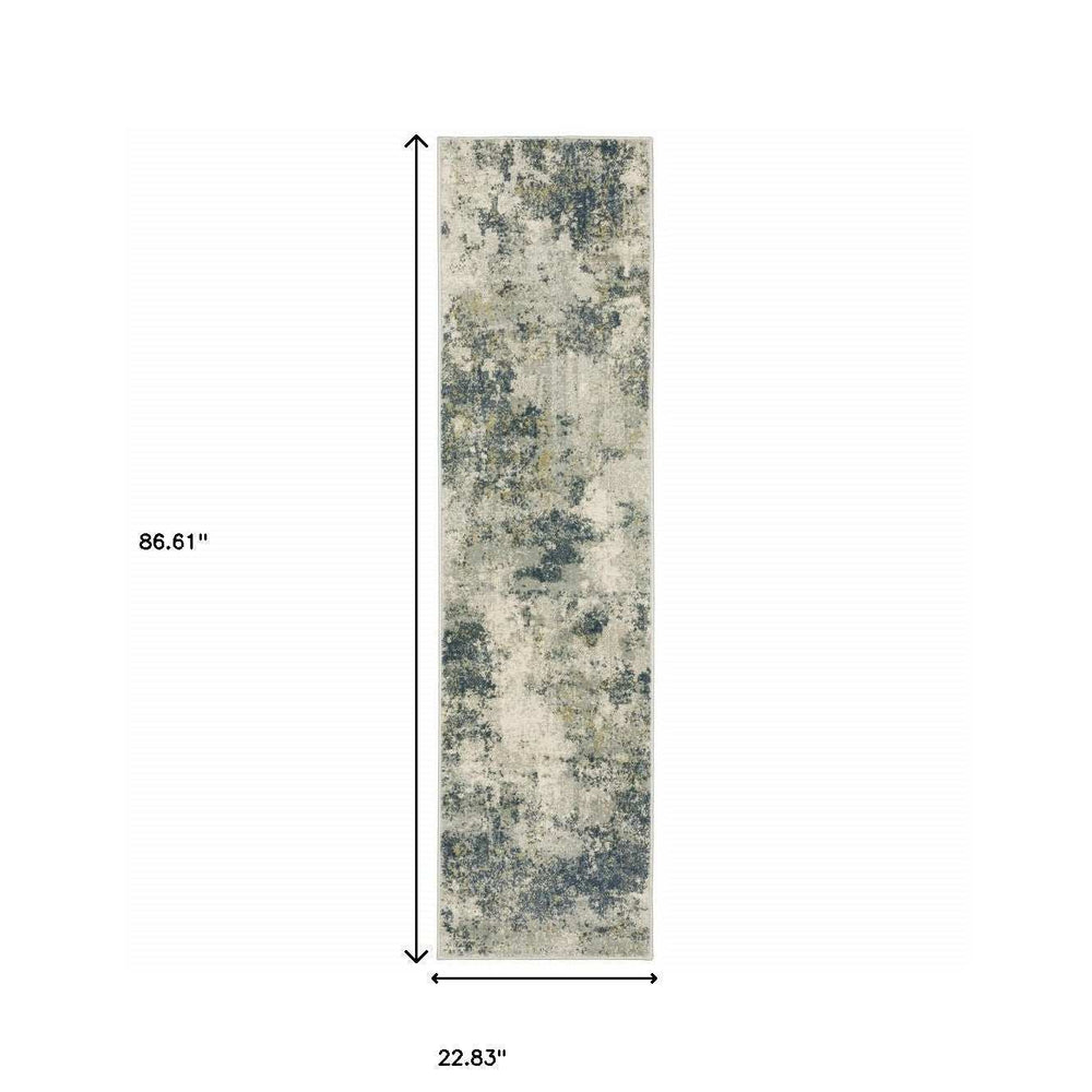 2' X 8' Beige Teal Grey And Gold Abstract Power Loom Stain Resistant Runner Rug - Homeroots - Flyclothing LLC
