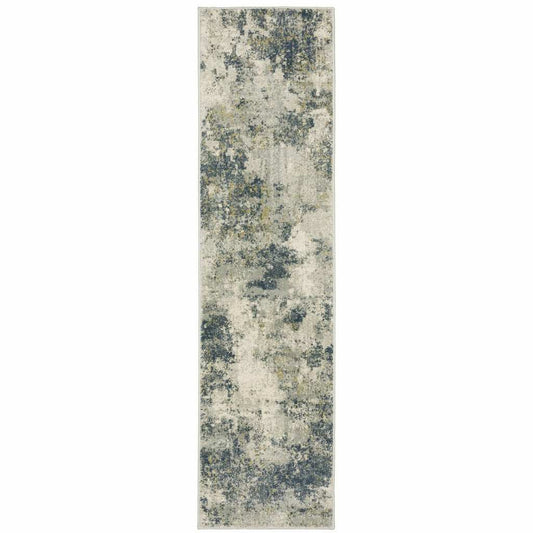 2' X 8' Beige Teal Grey And Gold Abstract Power Loom Stain Resistant Runner Rug - Homeroots - Flyclothing LLC