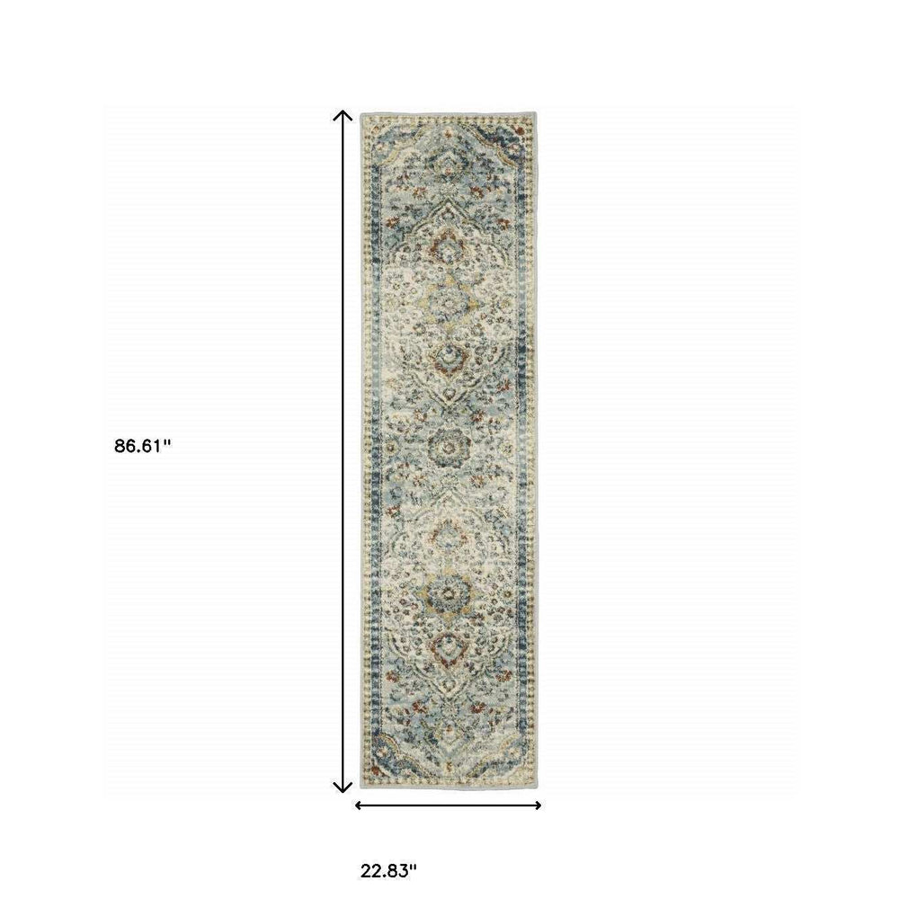 2' X 8' Blue Beige Rust Gold And Teal Oriental Power Loom Stain Resistant Runner Rug - Homeroots - Flyclothing LLC