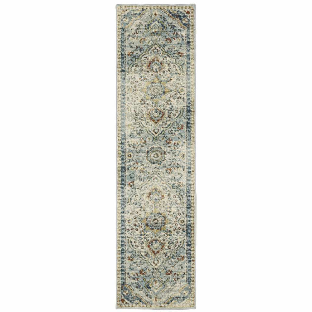 2' X 8' Blue Beige Rust Gold And Teal Oriental Power Loom Stain Resistant Runner Rug - Homeroots - Flyclothing LLC