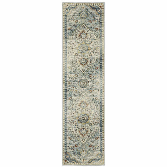 2' X 8' Blue Beige Rust Gold And Teal Oriental Power Loom Stain Resistant Runner Rug - Homeroots - Flyclothing LLC