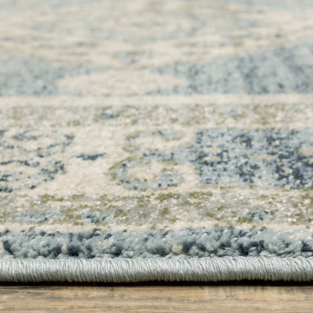 2' X 8' Blue Grey Beige And Teal Oriental Power Loom Stain Resistant Runner Rug - Homeroots - Flyclothing LLC