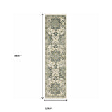 2' X 8' Ivory Blue Teal Grey And Olive Green Oriental Power Loom Stain Resistant Runner Rug - Homeroots - Flyclothing LLC