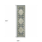 2' X 8' Teal Blue Ivory Green And Grey Oriental Power Loom Stain Resistant Runner Rug - Homeroots - Flyclothing LLC