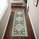 2' X 8' Teal Blue Ivory Green And Grey Oriental Power Loom Stain Resistant Runner Rug - Homeroots - Flyclothing LLC