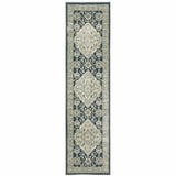 2' X 8' Teal Blue Ivory Green And Grey Oriental Power Loom Stain Resistant Runner Rug - Homeroots - Flyclothing LLC