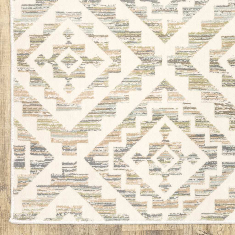 2' X 8' Grey Pink And Sage Geometric Power Loom Stain Resistant Runner Rug - Homeroots - Flyclothing LLC