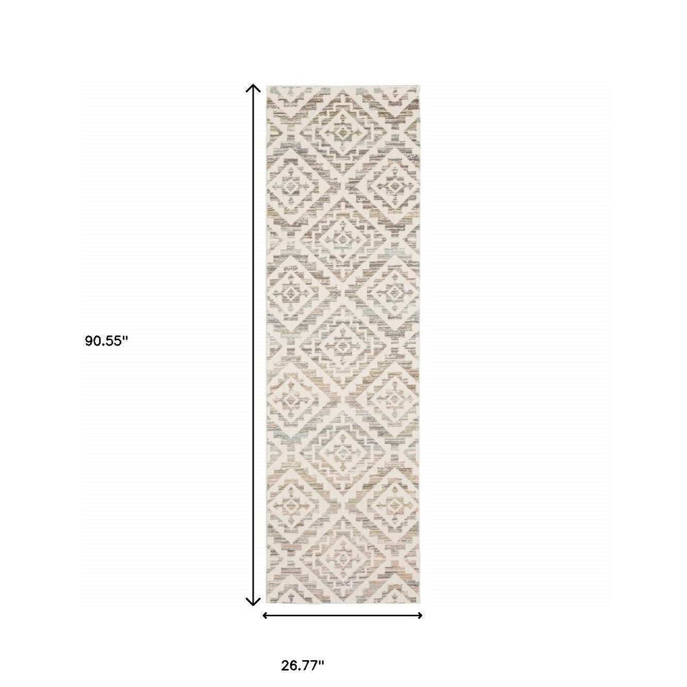 2' X 8' Grey Pink And Sage Geometric Power Loom Stain Resistant Runner Rug - Homeroots - Flyclothing LLC