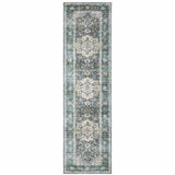 2' X 8' Blue Ivory Teal Brown And Gold Oriental Printed Stain Resistant Non Skid Runner Rug - Homeroots - Flyclothing LLC