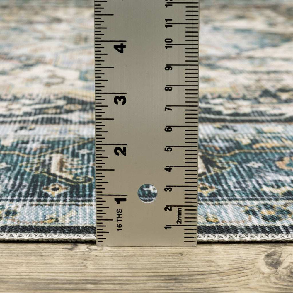 2' X 8' Blue Ivory Teal Brown And Gold Oriental Printed Stain Resistant Non Skid Runner Rug - Homeroots - Flyclothing LLC