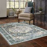 4' X 6' Blue Ivory Teal Brown And Gold Oriental Printed Stain Resistant Non Skid Area Rug - Homeroots - Flyclothing LLC
