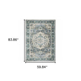 5' X 7' Blue Ivory Teal Brown And Gold Oriental Printed Stain Resistant Non Skid Area Rug - Homeroots - Flyclothing LLC