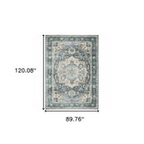 7' X 10' Blue Ivory Teal Brown And Gold Oriental Printed Stain Resistant Non Skid Area Rug - Homeroots - Flyclothing LLC