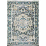 7' X 10' Blue Ivory Teal Brown And Gold Oriental Printed Stain Resistant Non Skid Area Rug - Homeroots - Flyclothing LLC