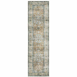 2' X 8' Blue Gold Brown Green And Salmon Oriental Printed Stain Resistant Non Skid Runner Rug - Homeroots - Flyclothing LLC