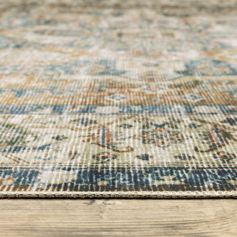 2' X 8' Blue Gold Brown Green And Salmon Oriental Printed Stain Resistant Non Skid Runner Rug - Homeroots - Flyclothing LLC