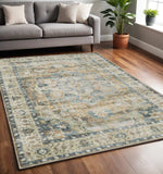 5' X 7' Blue Gold Brown Green And Salmon Oriental Printed Stain Resistant Non Skid Area Rug - Homeroots - Flyclothing LLC