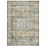 7' X 10' Blue Gold Brown Green And Salmon Oriental Printed Stain Resistant Non Skid Area Rug - Homeroots - Flyclothing LLC