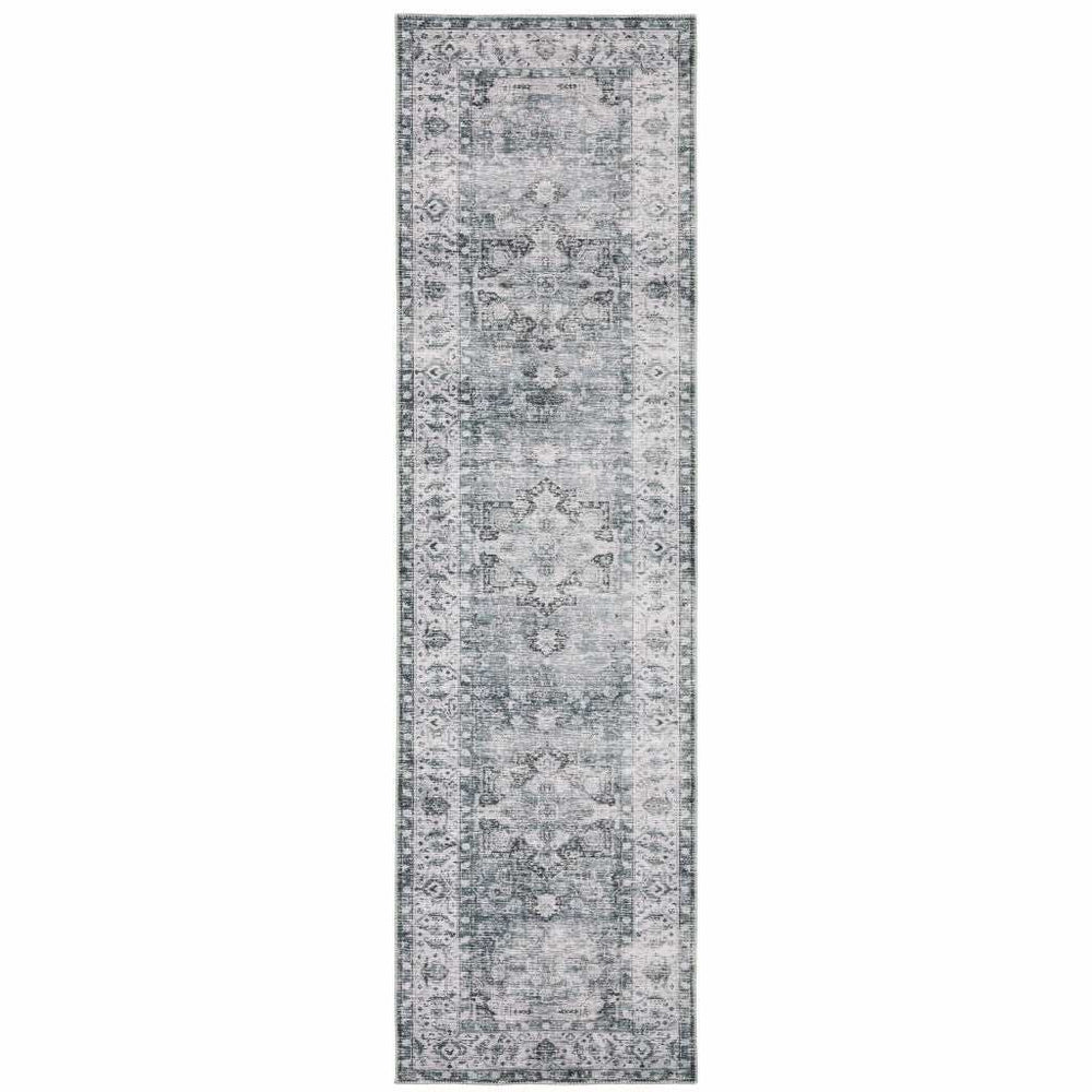 8' Gray And Ivory Oriental Printed Non Skid Runner Rug - Homeroots - Flyclothing LLC