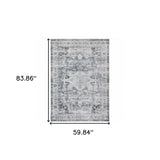 5' X 7' Navy Blue Ivory And Grey Oriental Printed Stain Resistant Non Skid Area Rug - Homeroots - Flyclothing LLC