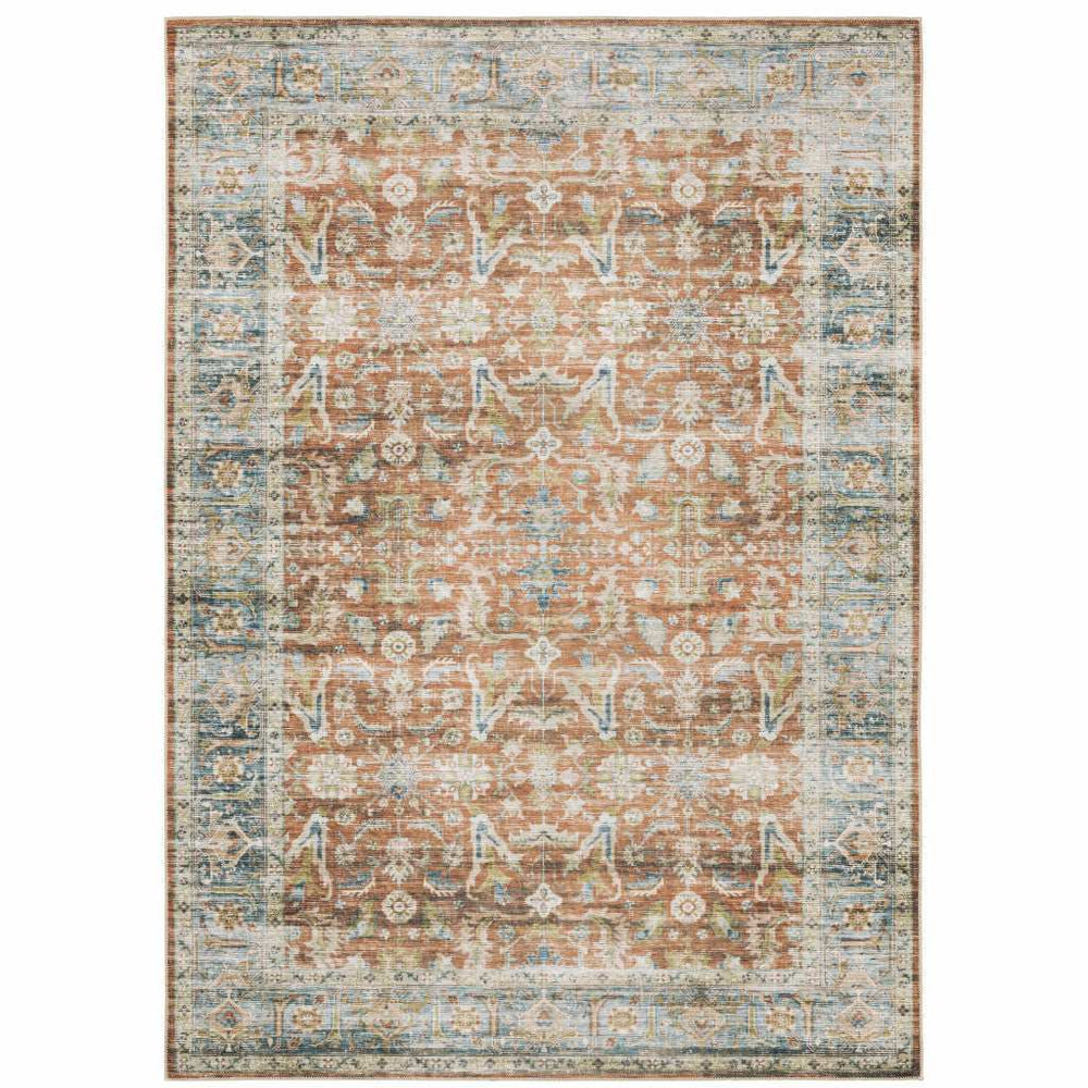 7' X 10' Rust Blue Ivory And Gold Oriental Printed Stain Resistant Non Skid Area Rug - Homeroots - Flyclothing LLC