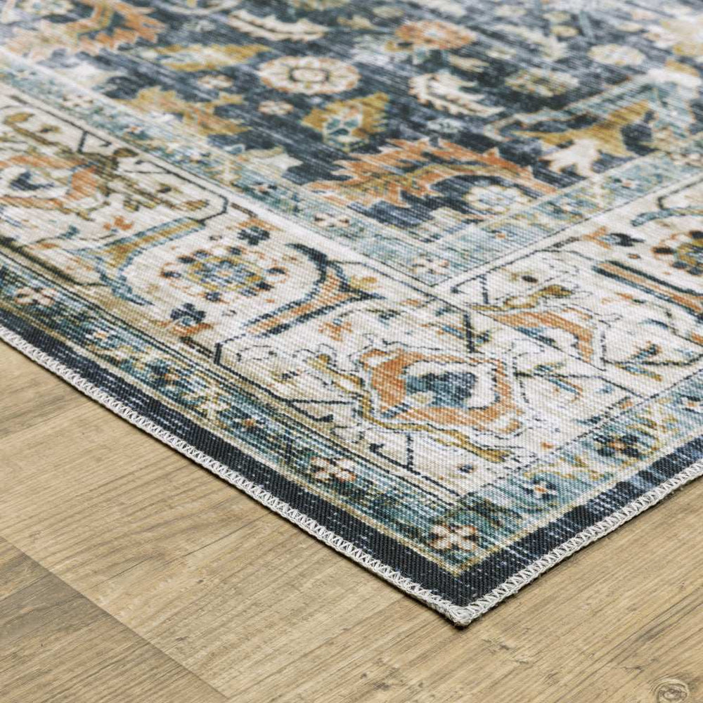 2' X 3' Blue Gold Rust Ivory And Olive Oriental Printed Stain Resistant Non Skid Area Rug - Homeroots - Flyclothing LLC