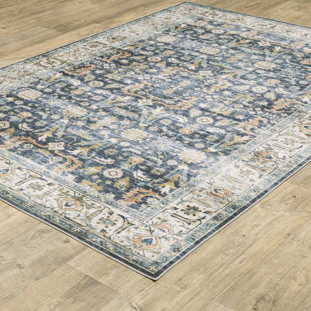 2' X 8' Blue Gold Rust Ivory And Olive Oriental Printed Stain Resistant Non Skid Runner Rug - Homeroots - Flyclothing LLC