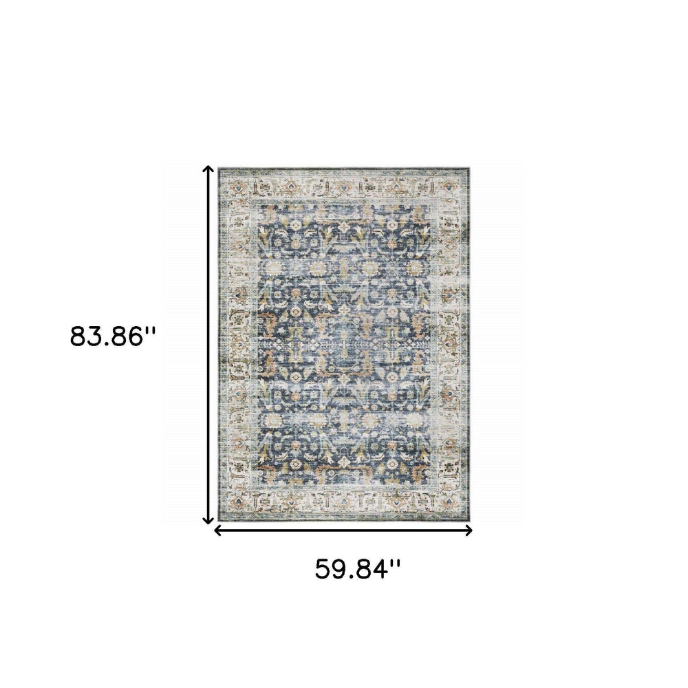 5' X 7' Blue Gold Rust Ivory And Olive Oriental Printed Stain Resistant Non Skid Area Rug - Homeroots - Flyclothing LLC