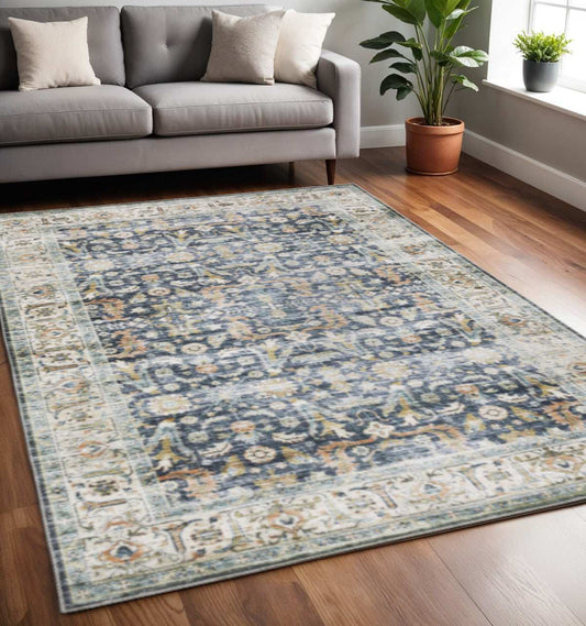 5' X 7' Blue Gold Rust Ivory And Olive Oriental Printed Stain Resistant Non Skid Area Rug - Homeroots - Flyclothing LLC