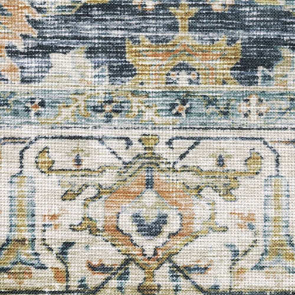 7' X 10' Blue Gold Rust Ivory And Olive Oriental Printed Stain Resistant Non Skid Area Rug - Homeroots - Flyclothing LLC