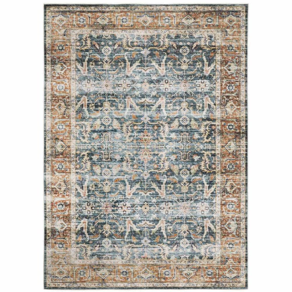 2' X 3' Blue Rust Gold And Olive Oriental Printed Stain Resistant Non Skid Area Rug - Homeroots - Flyclothing LLC