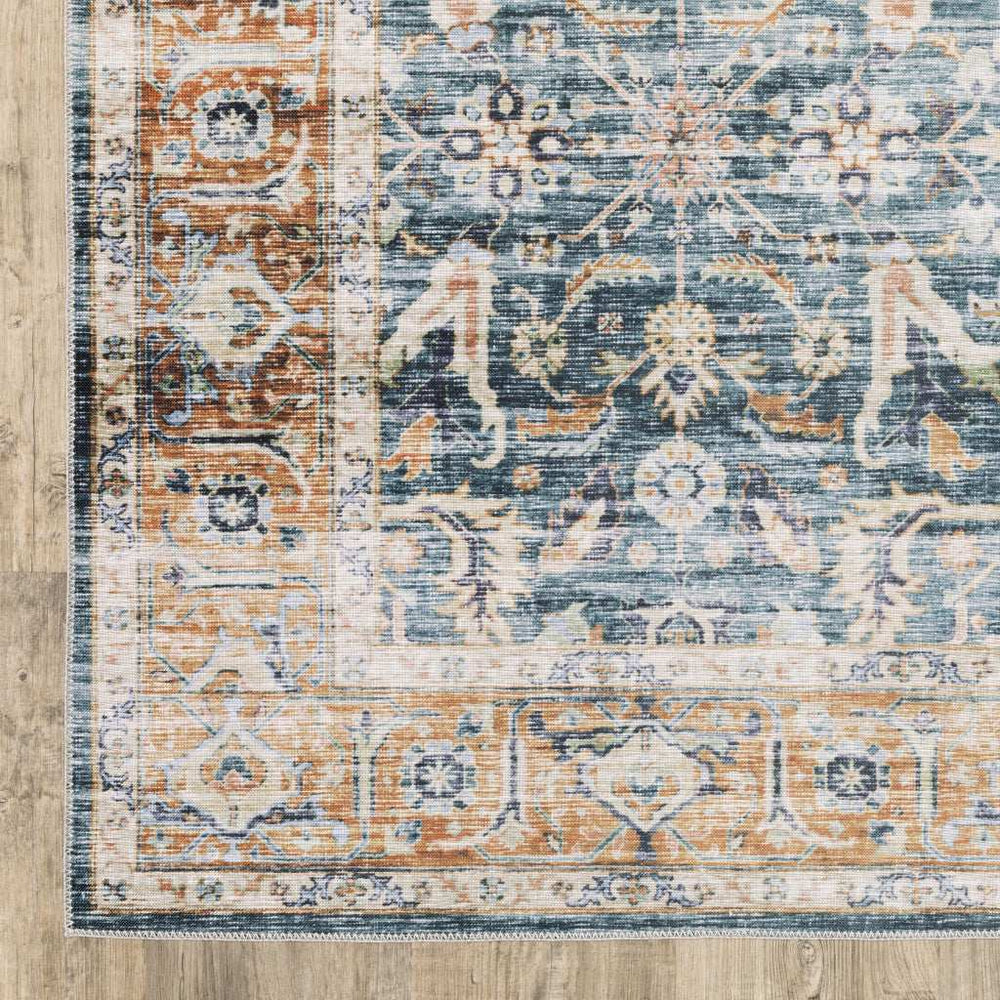 2' X 3' Blue Rust Gold And Olive Oriental Printed Stain Resistant Non Skid Area Rug - Homeroots - Flyclothing LLC