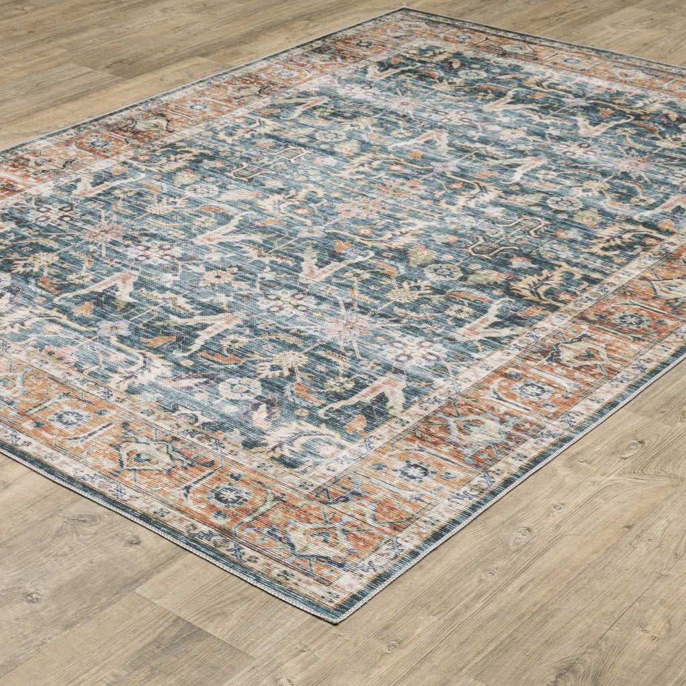 2' X 8' Blue Rust Gold And Olive Oriental Printed Stain Resistant Non Skid Runner Rug - Homeroots - Flyclothing LLC
