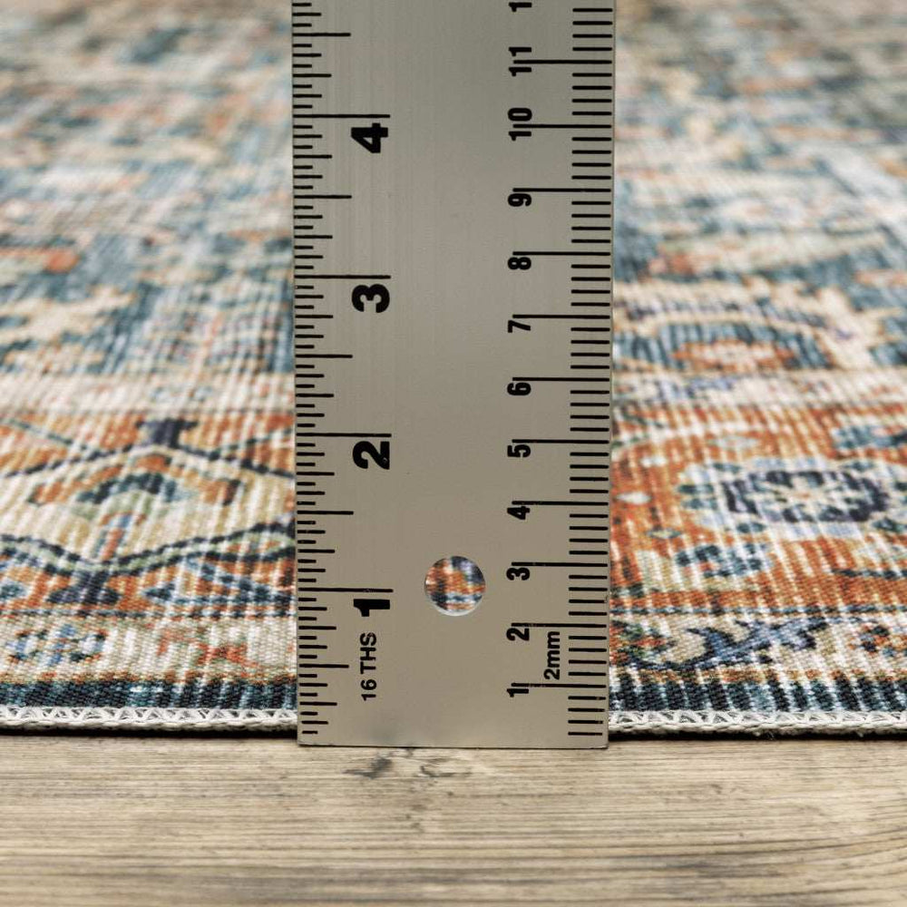 2' X 8' Blue Rust Gold And Olive Oriental Printed Stain Resistant Non Skid Runner Rug - Homeroots - Flyclothing LLC