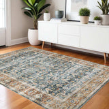 4' X 6' Blue Rust Gold And Olive Oriental Printed Stain Resistant Non Skid Area Rug - Homeroots - Flyclothing LLC
