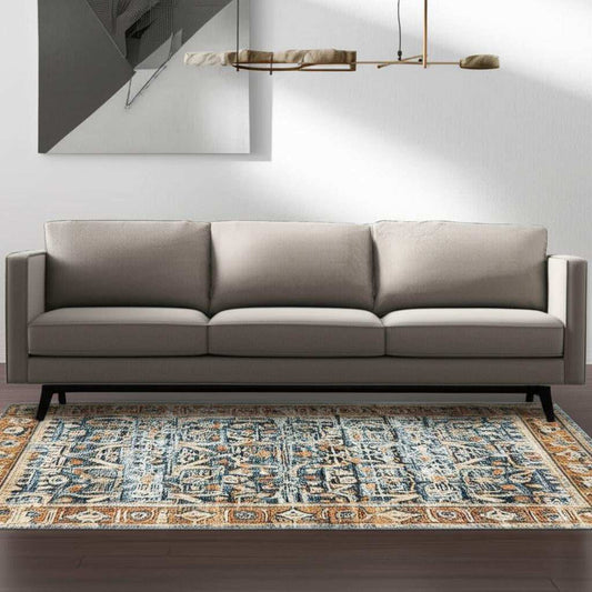 5' X 7' Blue Rust Gold And Olive Oriental Printed Stain Resistant Non Skid Area Rug - Homeroots - Flyclothing LLC