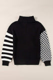 Striped & Checkered Turtleneck Dropped Shoulder Sweater - Trendsi - Flyclothing LLC