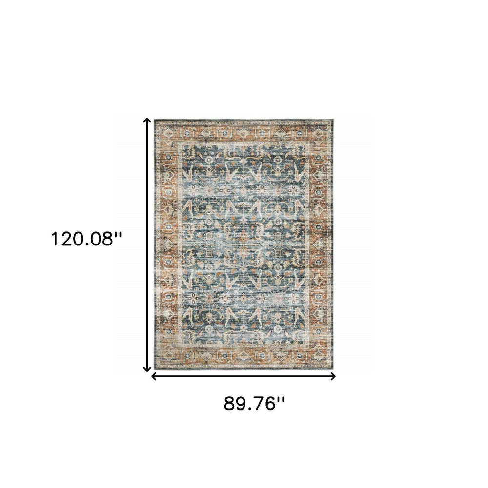 7' X 10' Blue Rust Gold And Olive Oriental Printed Stain Resistant Non Skid Area Rug - Homeroots - Flyclothing LLC