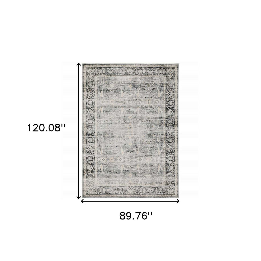 7' X 10' Charcoal Grey Salmon And Ivory Oriental Printed Stain Resistant Non Skid Area Rug - Homeroots - Flyclothing LLC