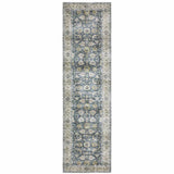8' Blue And Ivory Oriental Printed Non Skid Runner Rug - Homeroots - Flyclothing LLC