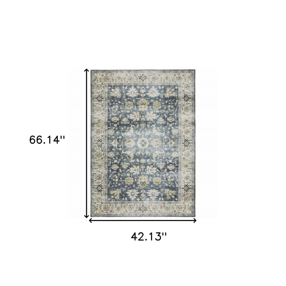 4' X 6' Blue Gold Green And Ivory Oriental Printed Stain Resistant Non Skid Area Rug - Homeroots - Flyclothing LLC