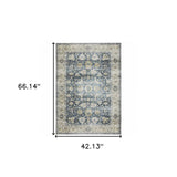 4' X 6' Blue Gold Green And Ivory Oriental Printed Stain Resistant Non Skid Area Rug - Homeroots - Flyclothing LLC