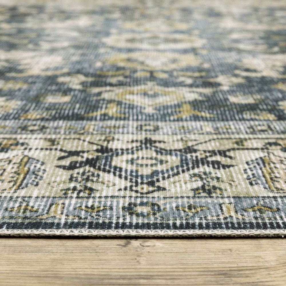 4' X 6' Blue Gold Green And Ivory Oriental Printed Stain Resistant Non Skid Area Rug - Homeroots - Flyclothing LLC