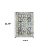 5' X 7' Blue Gold Green And Ivory Oriental Printed Stain Resistant Non Skid Area Rug - Homeroots - Flyclothing LLC