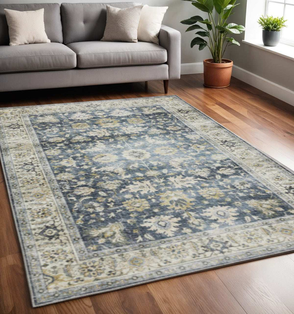5' X 7' Blue Gold Green And Ivory Oriental Printed Stain Resistant Non Skid Area Rug - Homeroots - Flyclothing LLC